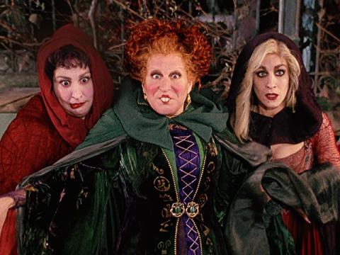 Photo of Kathy Najimy, Bette Midler, and Sarah Jessica Parker from Hocus Pocus.