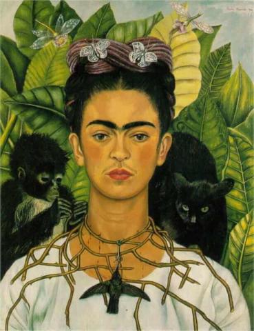 Self-Portrait with Thorn Necklace and Hummingbird, Kahlo, 1940
