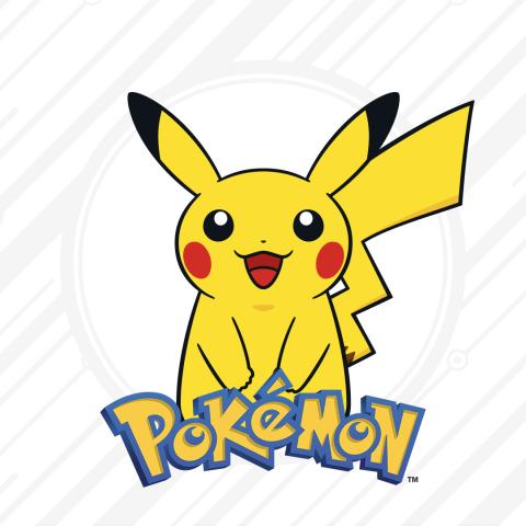 Pikachu over Pokemon Logo