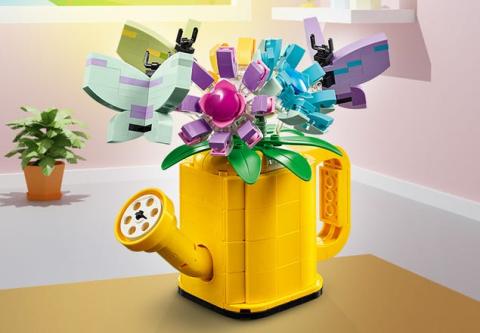 Lego flowers in a watering can