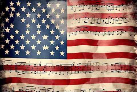 US flag with musical notes
