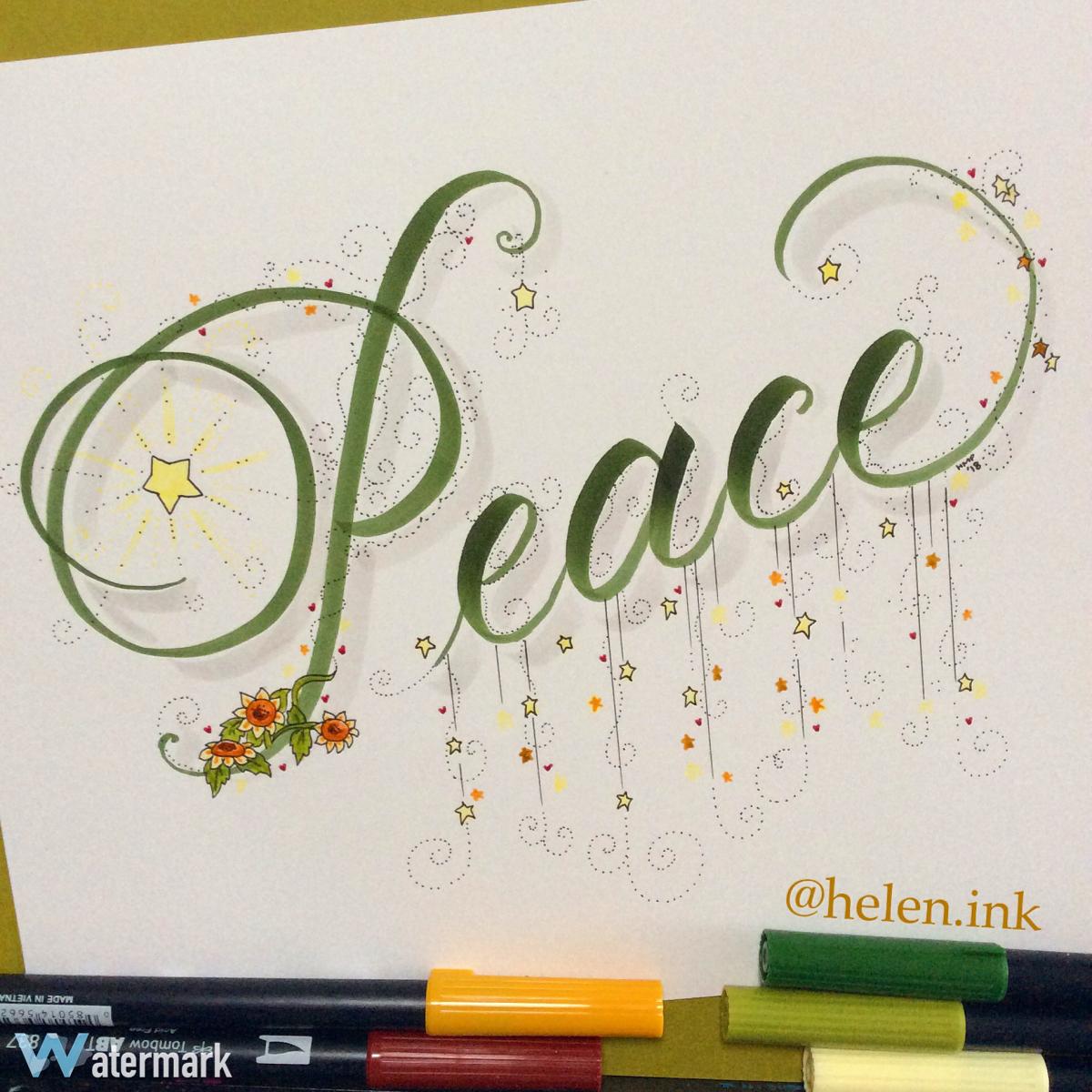 the word Peace written in calligraphy