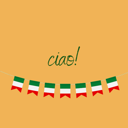 ciao! with Italian flag banner