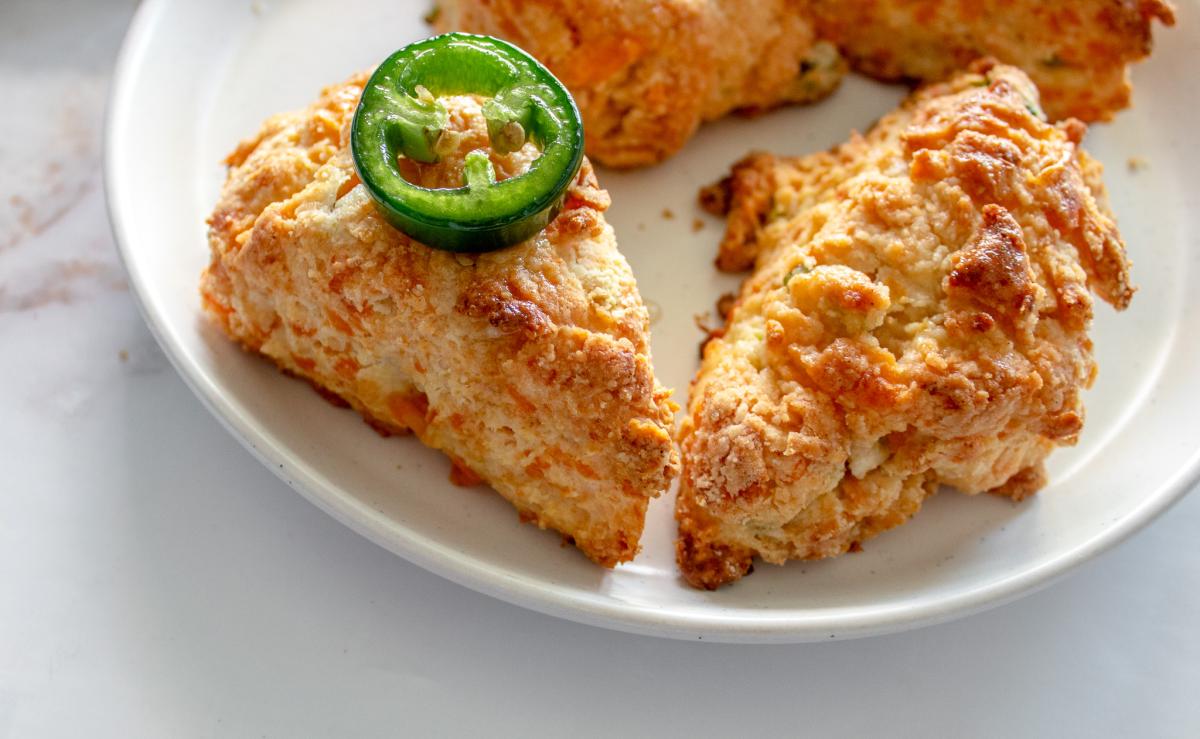 Cheddar scones on a plate