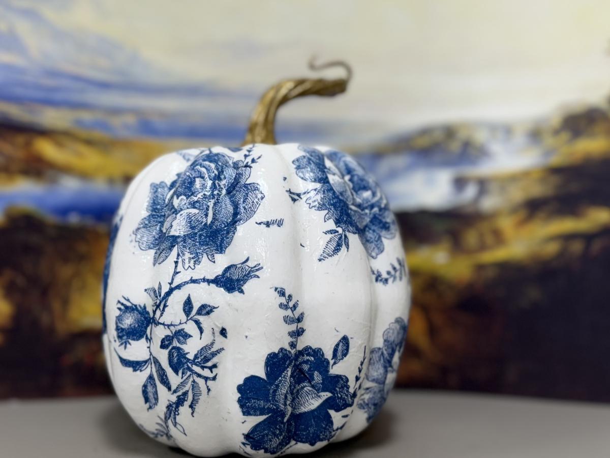 pumpkin with blue floral